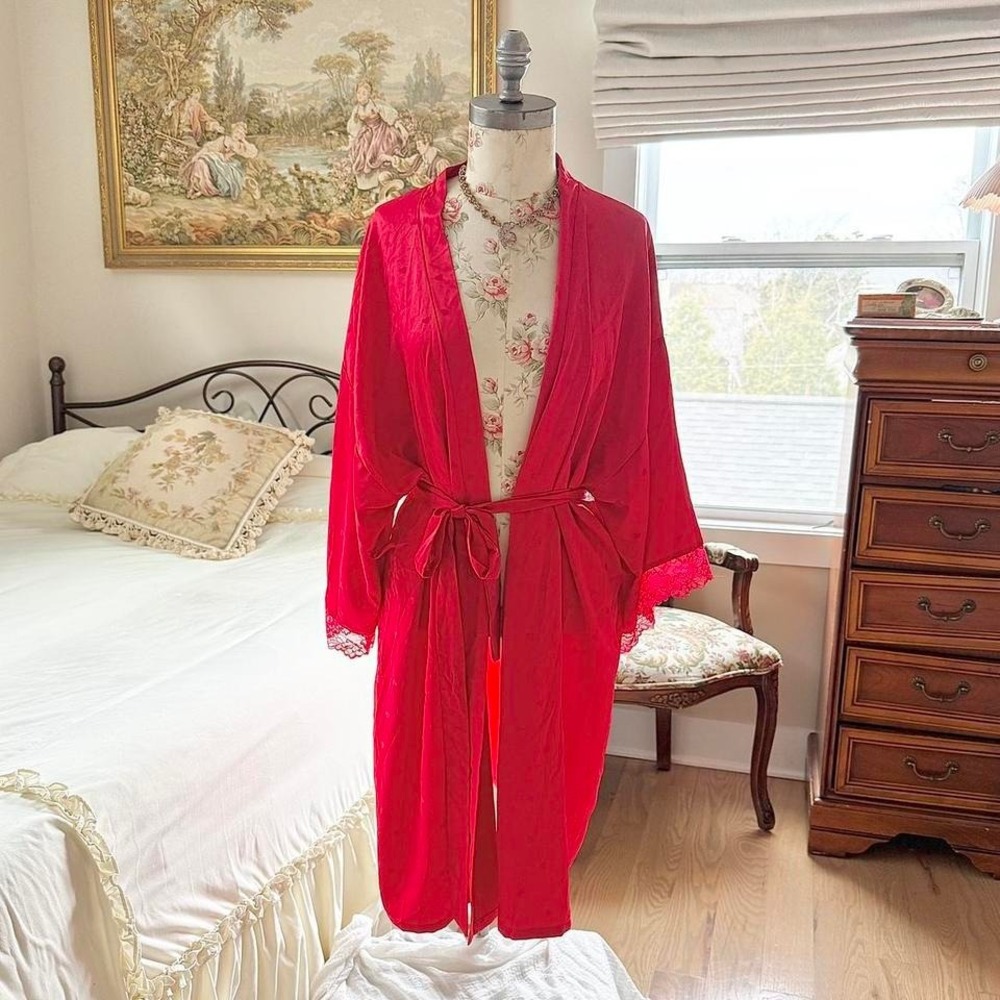 red heart lace robe  y2k joyspun red lace‎ robe size 2x